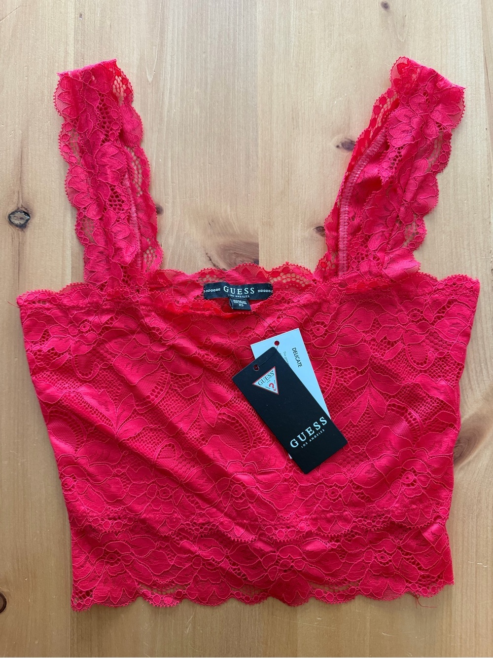 GUESS Bright Red Lace Crop Tank with Tag